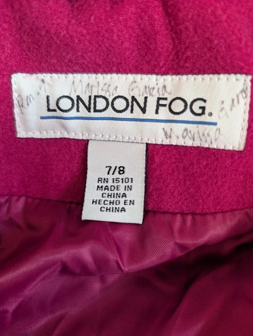 London Fog Fuchsia Double-Breasted Peacoat Size 7-8